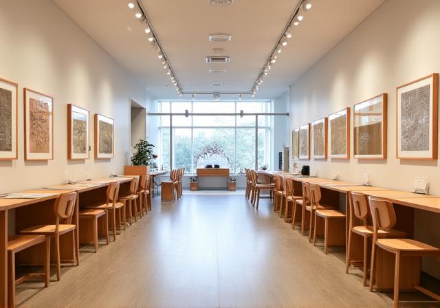 The interior of the Kurashiki Mokuzai showroom, displaying various chairs and desks.